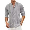 thumbnail image 1 of Innerwin Shirts Button Down Men Tops Work Stand Collar Plain Tunic Shirt Light Gray 3XL, 1 of 2