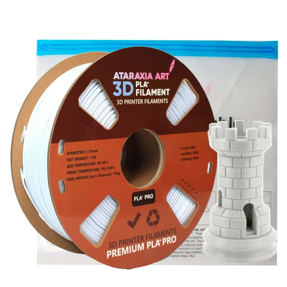 ATARAXIA ART White PLA Filament 1.75mm, White 3D Printer filaments, 1Kg/2.2lb Premium Winded Spool, Dimensional Accuracy /- 0.03mm, With Filament Storage Bags, Pantone Match Fit Most FDM 3D Printer