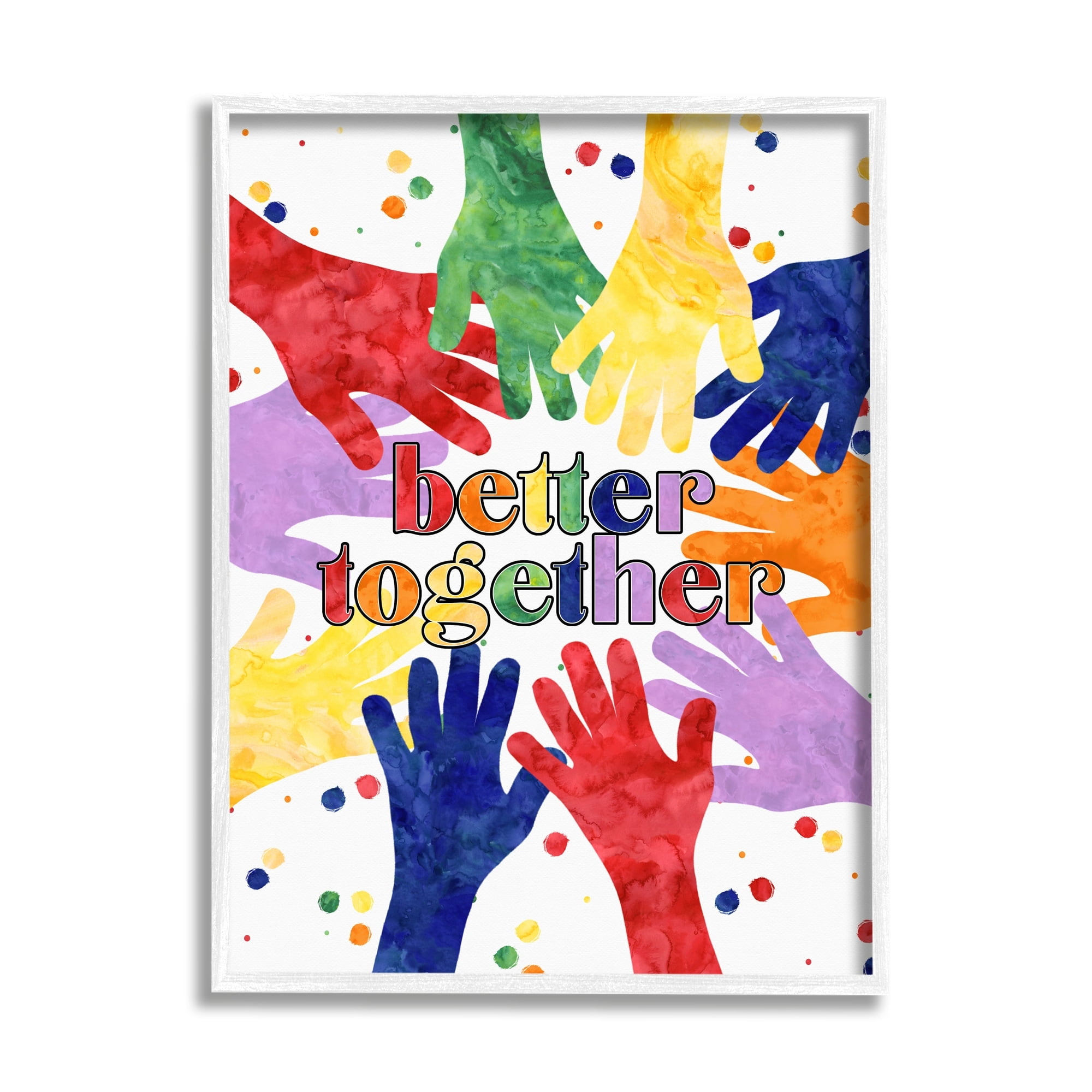 Stupell Industries Better Together Diversity Phrase Children's Rainbow Hands Graphic Art White Framed Art Print Wall Art, 11x14, by Erica Billups