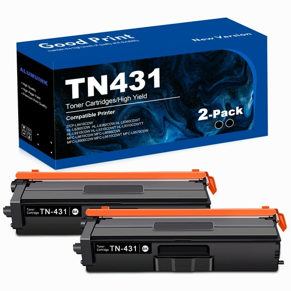 Compatible TN-431 2 Pack Standard Yield Toner Cartridge Black Compatible for Brother DCP-L8410CDW MFC-L8610CDW MFC-L8900CDW HL-L8260CDW Printer