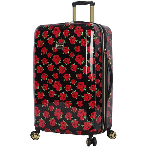 Betsey Johnson 26 Inch Checked Luggage Collection - Expandable Scratch Resistant ABS  PC Hardside Suitcase - Designer Lightweight Bag with 8-Rolling Spinner Wheels Covered Roses 26in Covered Roses