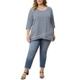 thumbnail image 3 of GRACE & GRANDEUR Women's Plus Size Mother's Day Easter Striped Tops Scoop Neck Loose Casual Tunic Top 3/4 Sleeve Crossover High Low Hem Blouse 3X Navy Blue, 3 of 7