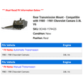 thumbnail image 2 of Rear Transmission Mount - Compatible with 1980 - 1981 Chevy Camaro 3.8L V6, 2 of 2
