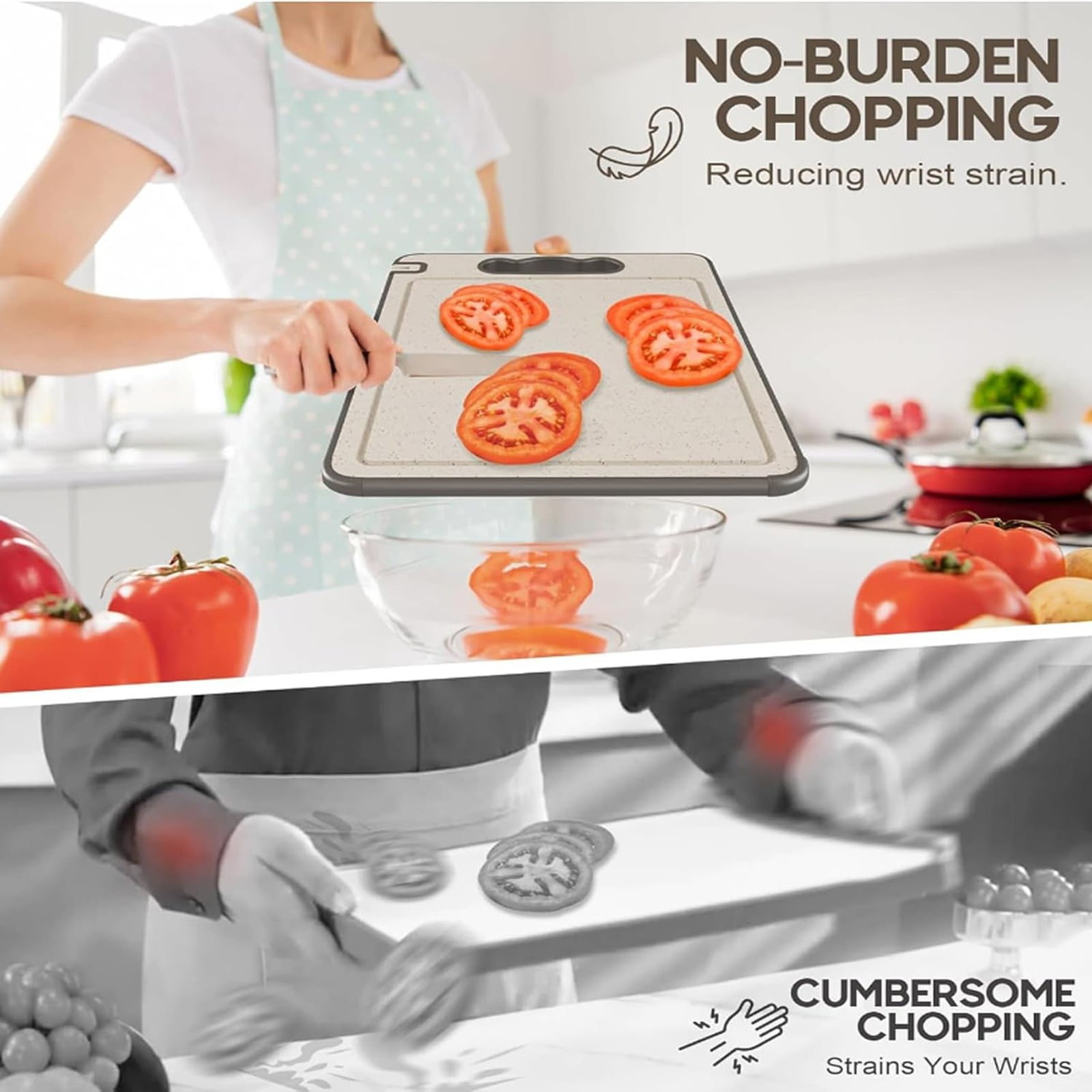 Shiogb Cutting Board with Knife Sharpener, Double Sided Non Slip Prep Board for Kitchen, A, 14.6 x 10 x 1.6 inches