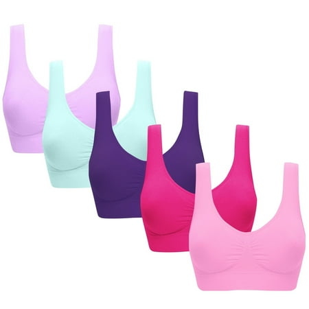Gnurob 5-Pack Seamless Sports Bra for Women Wirefree Yoga Bras Push Up Bralettes No Underwire lingerie Plus Size Bralette Comfortable Sleepwear Clearance Saving Pink Medium