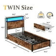 thumbnail image 5 of Fluest Twin Bed Frame with 2-Tier Storage Headboard, USB Port and LED Light, 4 Storage Drawers, Brown, 5 of 7