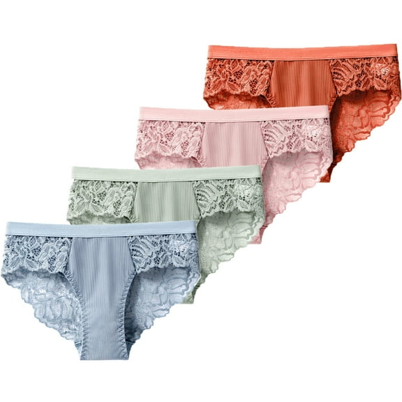 Baywell 4 Pack Underwear for Women, Soft Stretch Briefs Low Rise Lace Bikini Panties Multi-pack