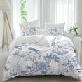 thumbnail image 2 of White Blue Spring Floral Duvet Cover Set, Summer Birds Botanical Soft Duvet Cover Full Size Bedding Set 4 Pieces, 1 Quiltcover and 2 Pillowcases with Zipper, 1 Bed Sheet for All Seasons, 2 of 9