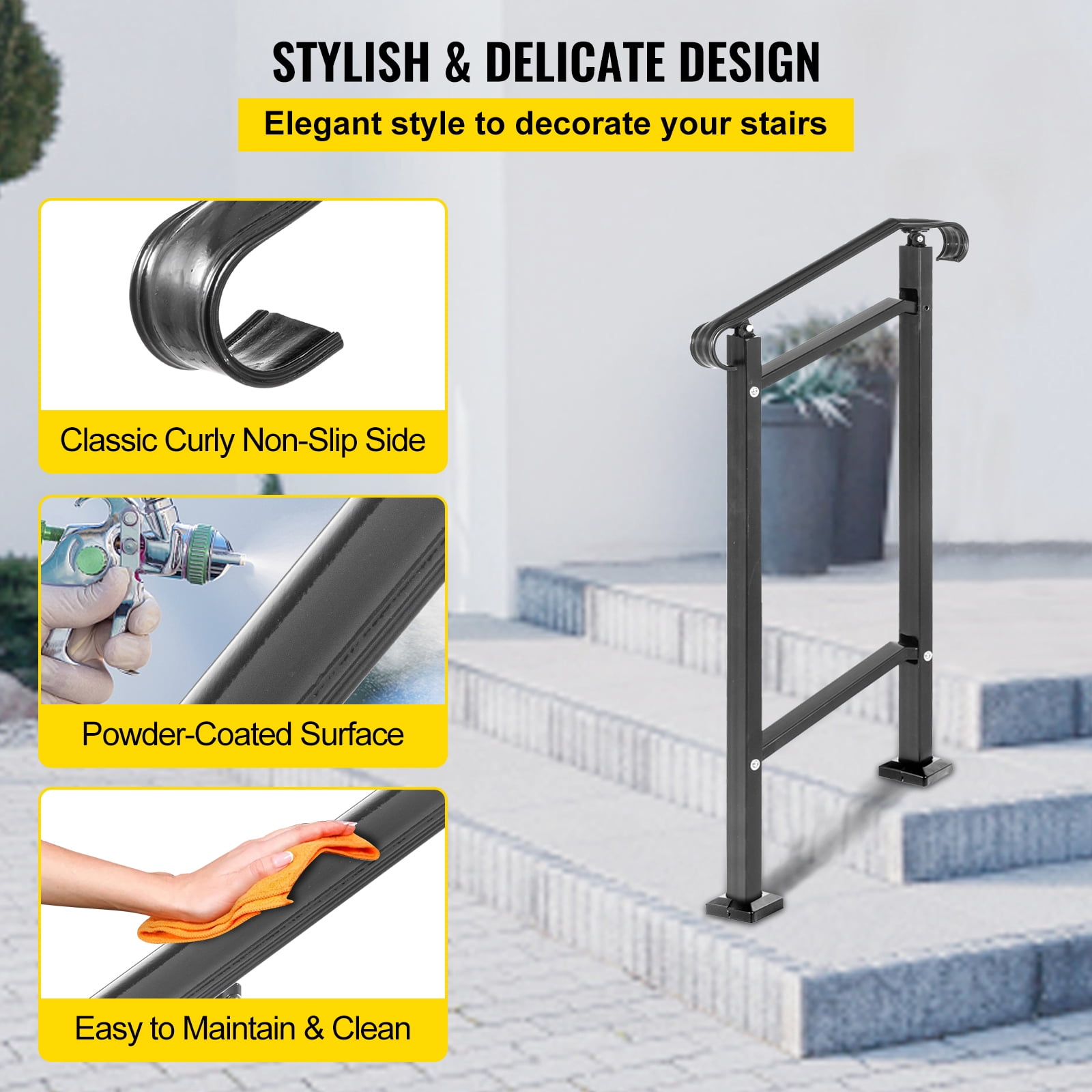 BENTISM Wrought Iron Handrail Stair Railing Fit 1 Step Adjustable Hand Rail