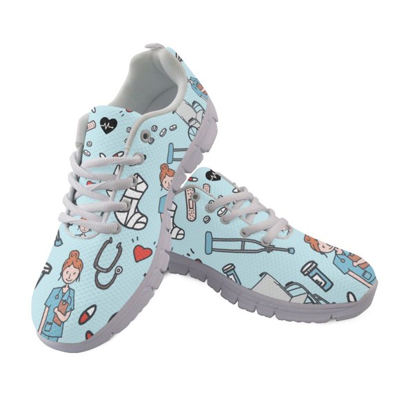 Chririnla Breathable Air Mesh Walking Shoes with Medical Nurse Print, Low Top Athletic Trainers for Jogging and Daily Walking