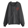 thumbnail image 4 of felworsd Women's Plus Size Zip-Up Hoodie - Long Sleeve Hooded Sweatshirt with Heart Print & Pockets, Casual Fashion for Fall Winter Grey, XXL, 4 of 4