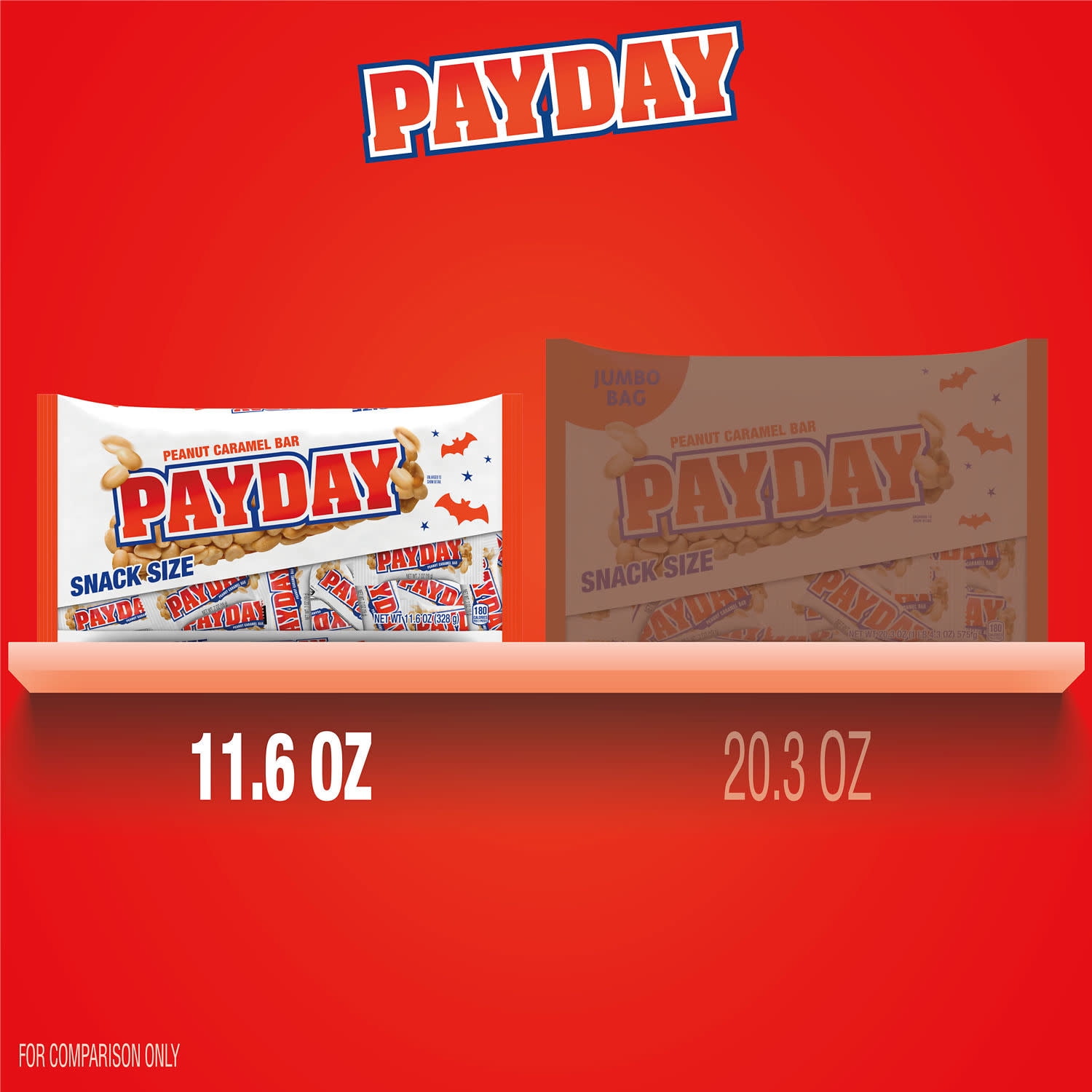 (2 pack) PAYDAY Peanut Caramel Snack Size, Halloween Candy Bag, 11.6 oz