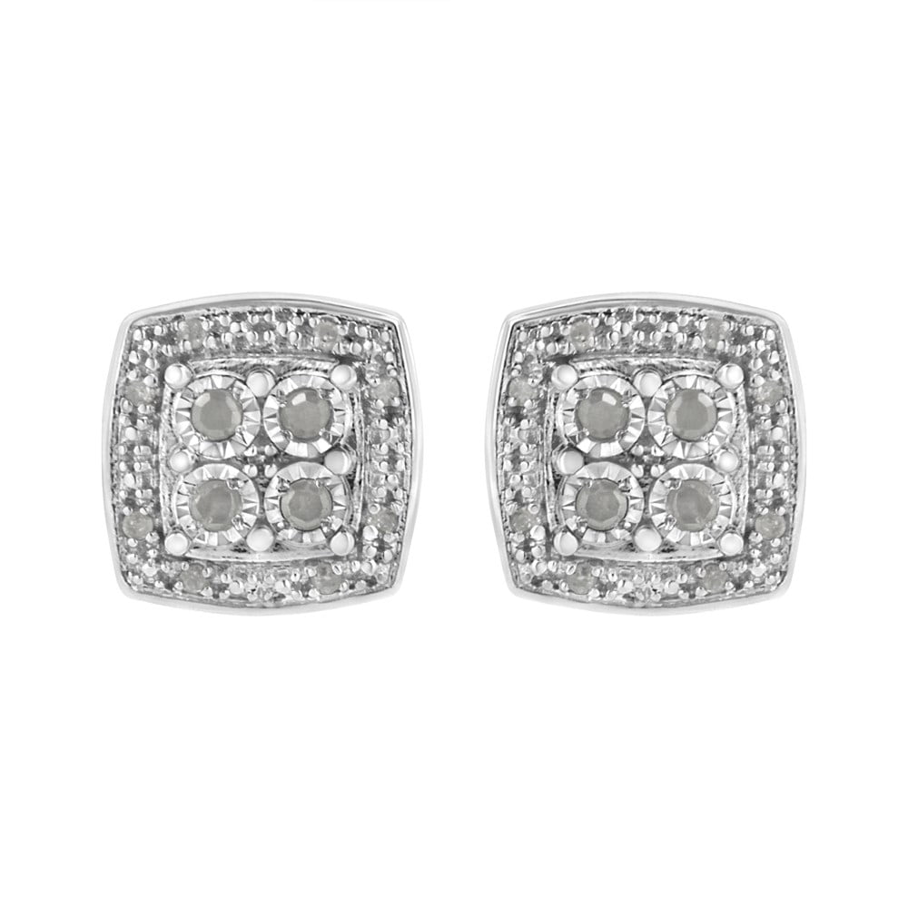 Square Natural Diamond 0.10 CT Earring in 925 Sterling Silver
