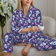 thumbnail image 6 of Pofeuu Skull Purple Flower Print Womens Pajamas Set Long Sleeve Sleepwear Button Down Nightwear Soft Pj Lounge Sets Button Down Pajamas Women-Medium, 6 of 7