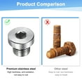 thumbnail image 4 of Paquete de 4 tapones de ajuste de tubo con cabeza hexagonal interna, 1/8 NPT, tapón de socket de acero inoxidable 304 con anillo de sellado, 4 of 6