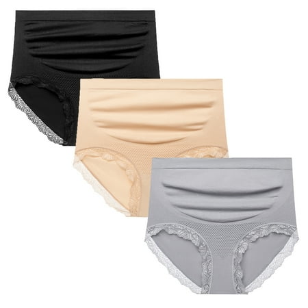 Xmarks Women s Over Bump Maternity Underwear Full Coverage Seamless Pregnancy Briefs Panties High Waist Panty Underpants Black+Skin+Gray M-XL