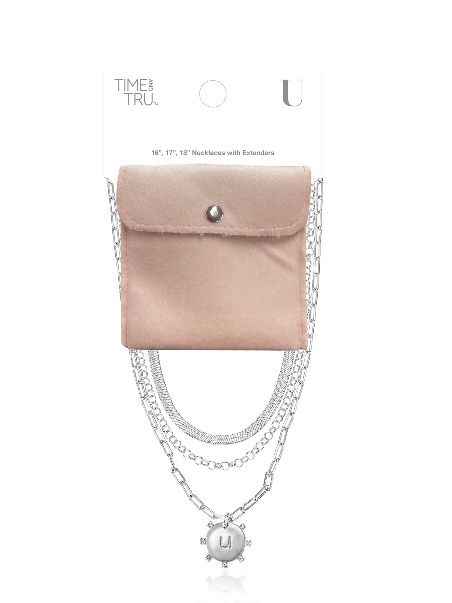 Time and Tru Silvertone Necklace, 3 Piece, Initial U