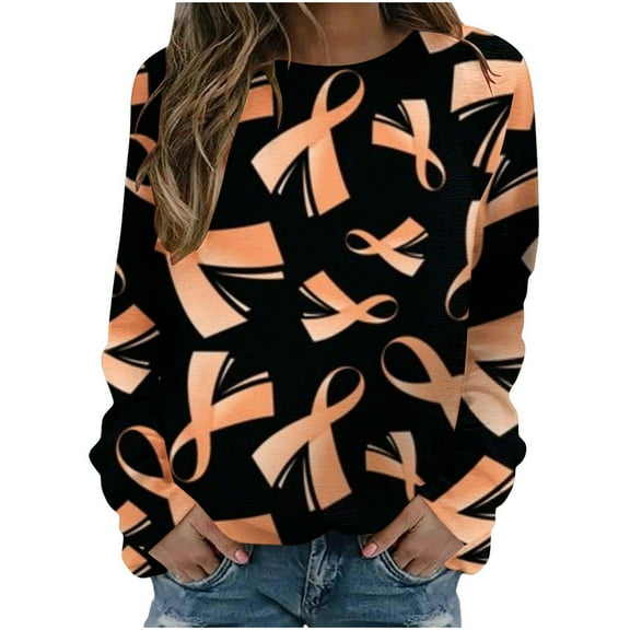 Holloyiver Womens Fashion Womens Sweatshirt Fashion Women's Casual Long Sleeve Round Neck Printed Ladies Sweatshirt Tops Blouse Fall clothes for Womens S