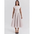 thumbnail image 4 of Women'S Corset Midi Dress Casual Flowy A Line Boat Neck Wedding Guest Dresses with Pockets Light Gray M, 4 of 9