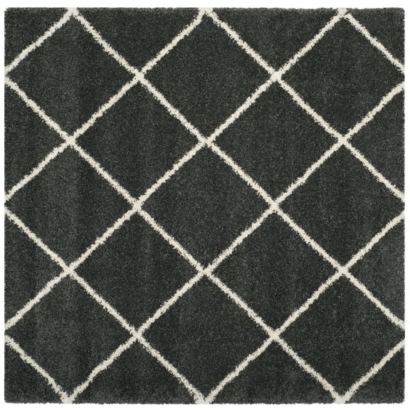 SAFAVIEH Hudson Amias Geometric Shag Area Rug, Dark Grey/Ivory, 8' x 8' Square