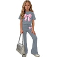 thumbnail image 5 of ATOGUTA Teens Clothes Kids Short Sleeve T-Shirts and Elastic Waist Flared Pants Size 5T-15 Athletic Summer Clothes for Kids Gray, 5 of 7
