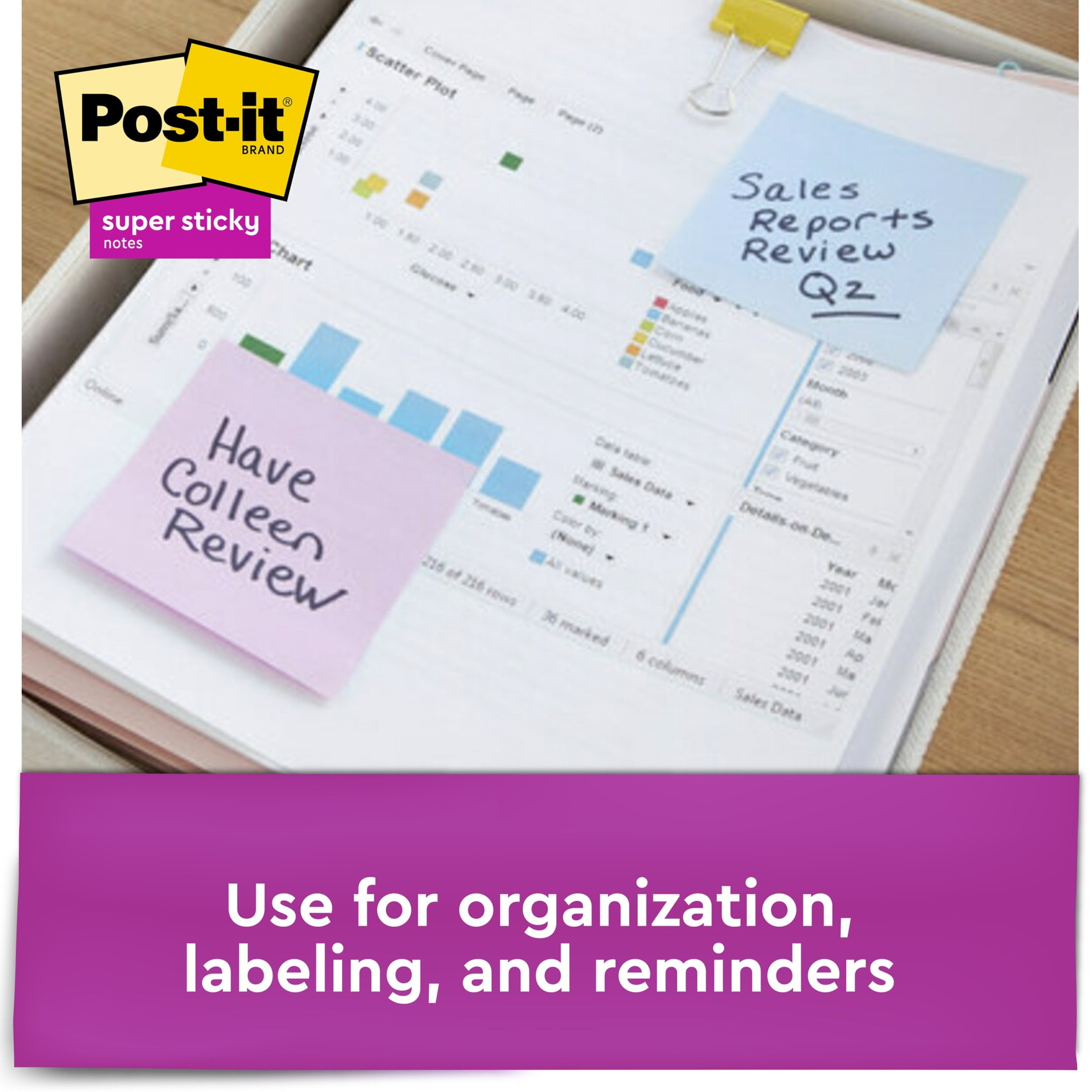 Post-it Recycled Super Sticky Notes, 3 in x 3 in, Wanderlust Pastels, 24 Pads