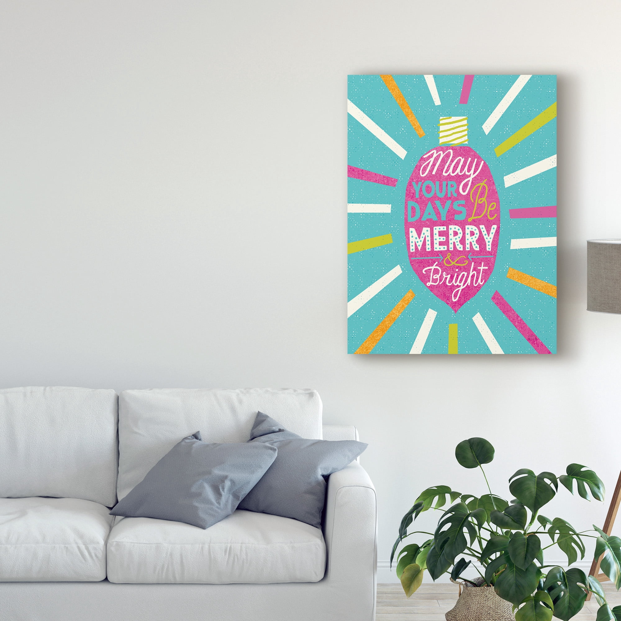 Trademark Fine Art 'Festive Holiday Light Bulb Merry and Bright v2' Canvas Art by Michael Mullan