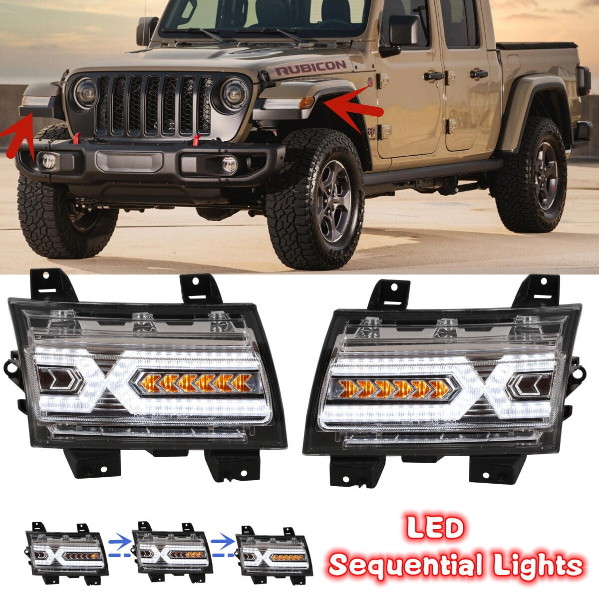 Full LED DRL Sequential Turn Signal For 2018-2022 Jeep Wrangler JL  Gladiator JT