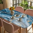 thumbnail image 3 of Blue Gold Marble Table Cloths for 5 Foot Rectangle Tables, Modern Abstract Geometric Gradient Patio Waterproof Elastic Fitted Tablecloths, Washable Rectangular Table Cover for Camping, 3 of 8