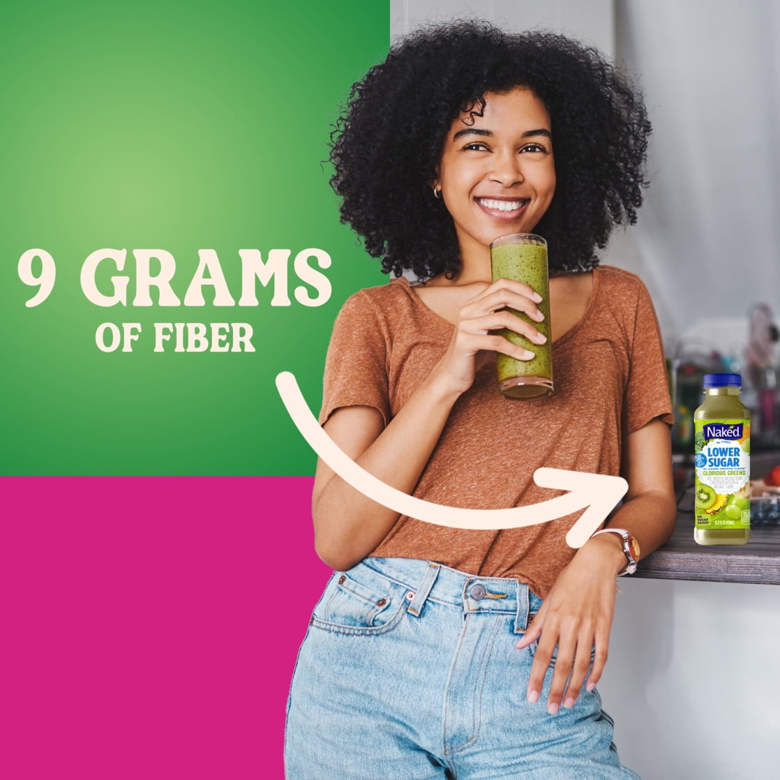 Naked Juice Lower Sugar Glorious Greens Flavored Smoothie Blend, 15.2 fl oz