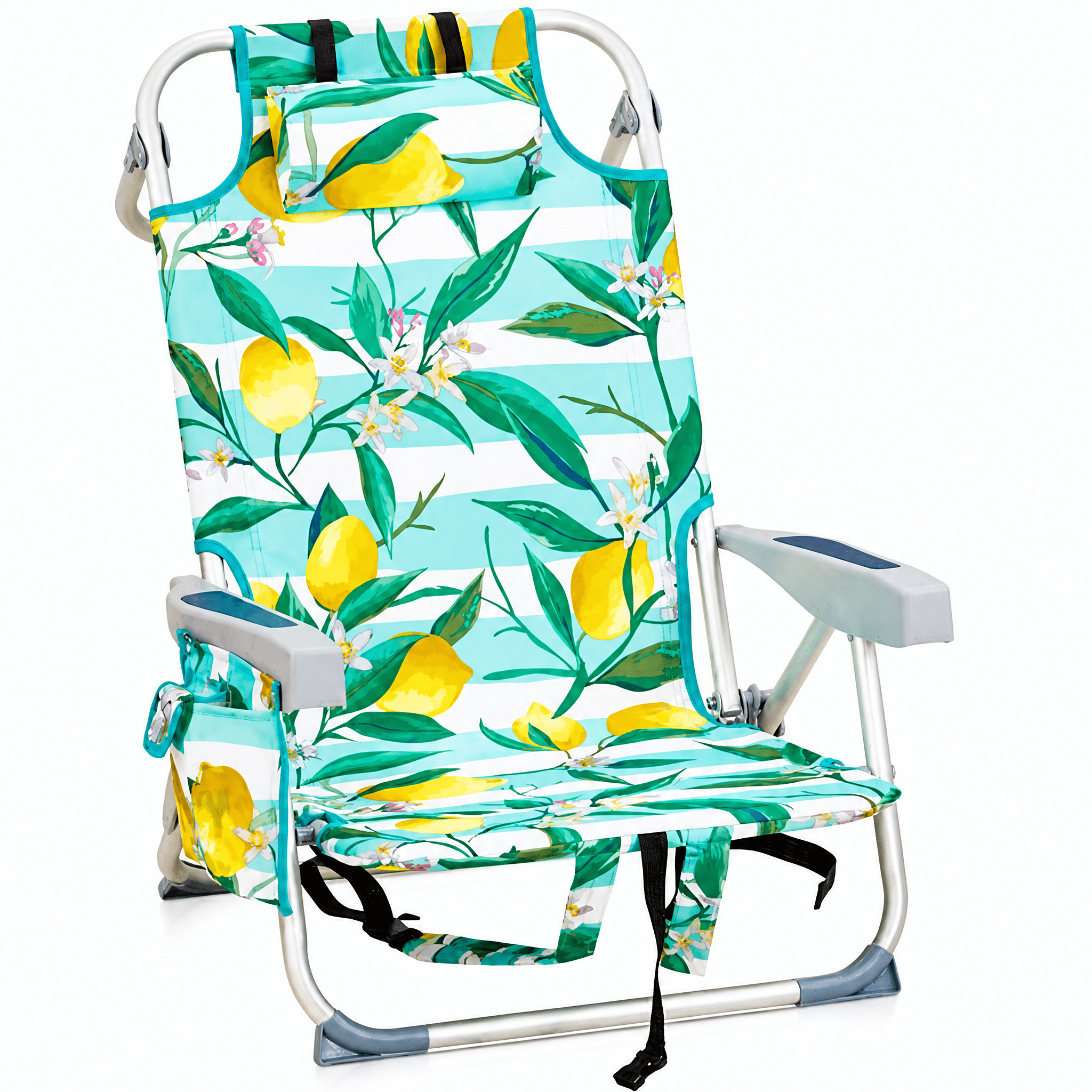 63*65*82cm Short Oxford Cloth Silver White Aluminum Tube Bearing 100kg Beach Chair Lemon