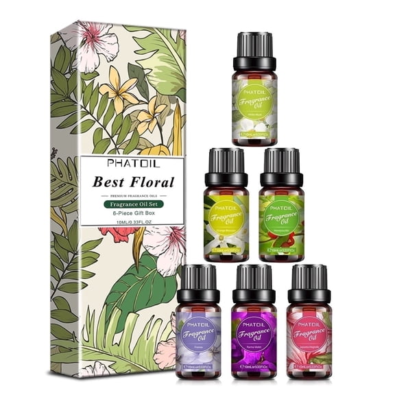 PHATOIL Floral Fragrance Oil Set Essential Oil for Candle Making, Soap Making, Diffuser, Humidifiers, Skin Care, Massage(6x5mL)