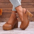 thumbnail image 4 of HomeDM Platform Heels Sandals for Women Closed Toe Slingback Slip-On Party Prom Pumps Shoes, Brown Size 9.5, 4 of 10