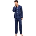 thumbnail image 3 of Visland Men's Satin Pajamas Set Long Sleeve Button Down 2 Piece Sleepwear Loungewear, 3 of 6