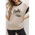 thumbnail image 2 of Women's Light French Beige Howdy Cowboy Hat Embroidered Short Sleeve Sweater | [ZhiHiMeRi] | (US 12-14)L, 2 of 5