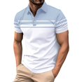 thumbnail image 2 of Men's Short Sleeve T Shirt, Button Down Lapel Collar Casual T Shirt, Soft Breathable Slim Fit Summer Top for Vacation, Travel, Work and Daily Wear Blue XL, 2 of 5