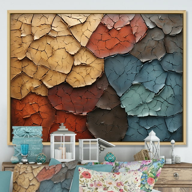 Designart Tree Redbrown framed wall art decor, Tree Redbrown framed wall Art, Blue Beige Abstract Redbrown Tree composition , Traditional Natural framed wall art, Natural brown color Frame