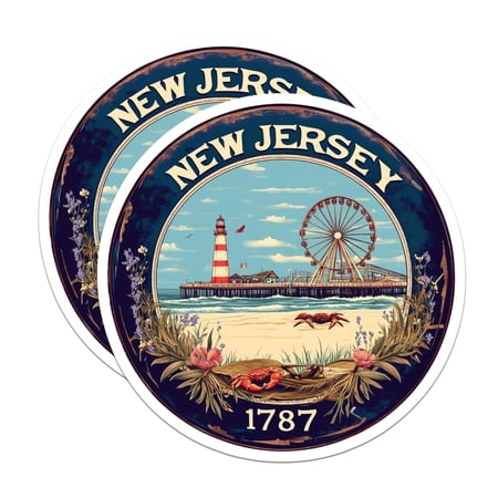 (2 Pack) New Jersey Magnets - State Seal - Beach and Boardwalk Souvenirs - 5" On Longest Side - Premium Magnet - for Cars, Refrigerators, Toolboxes, Lockers - Made in USA - MAG16348