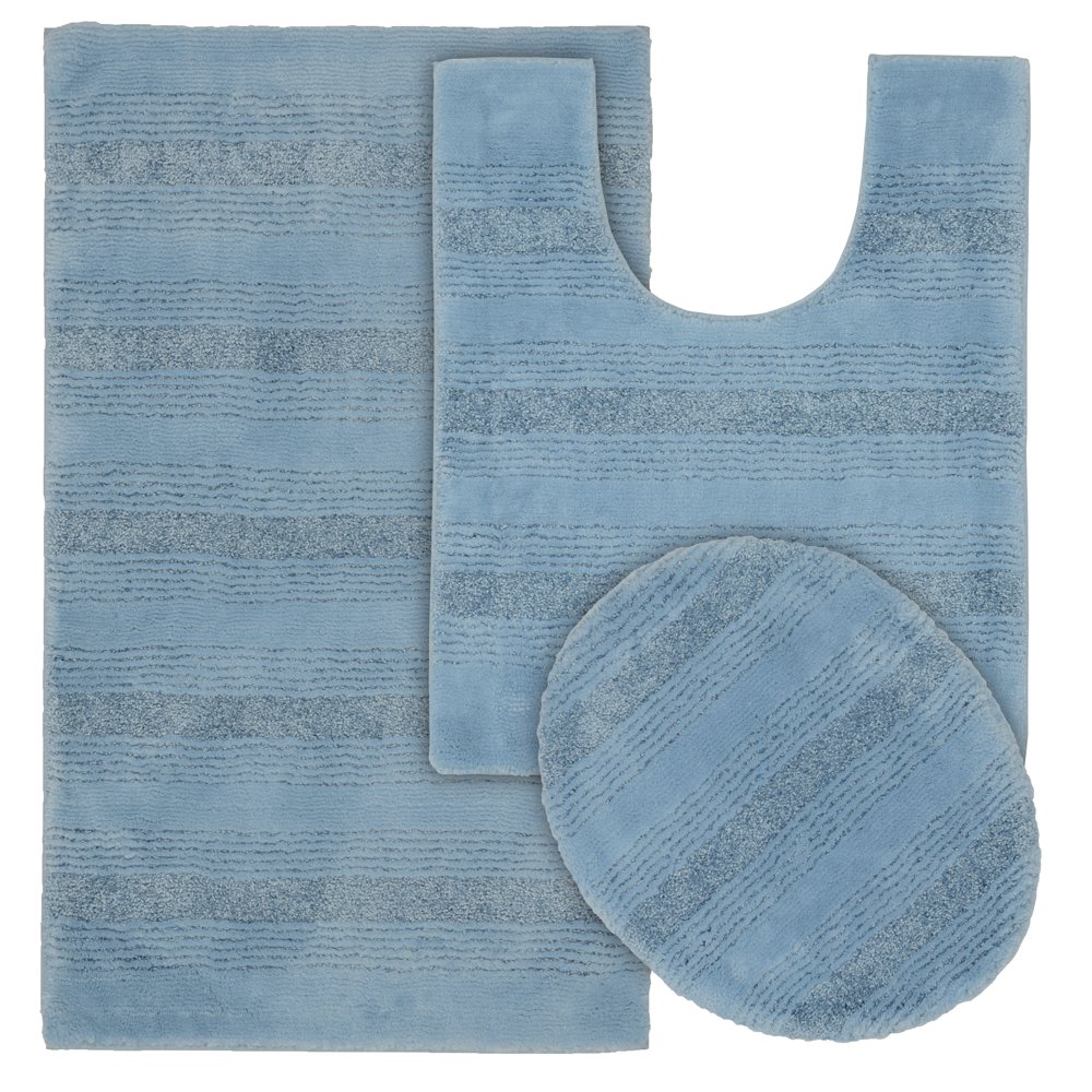 Garland Rug Essence 3 Piece Nylon Washable Bathroom Rug Set Basin Blue
