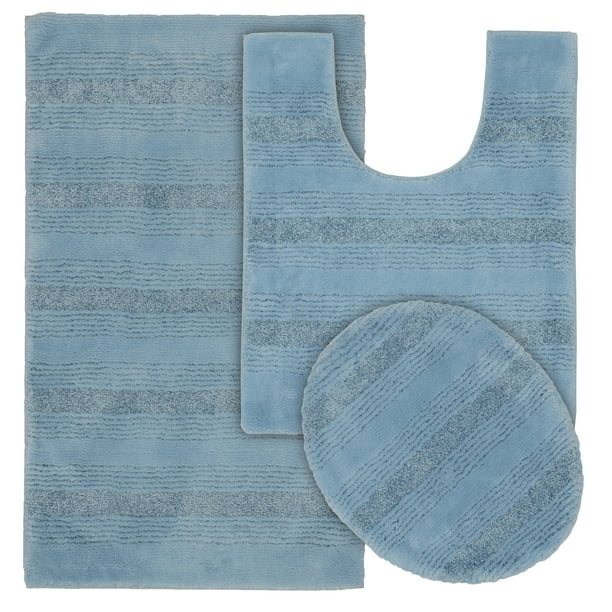 Garland Rug Essence 3 Piece Nylon Washable Bathroom Rug Set Basin Blue