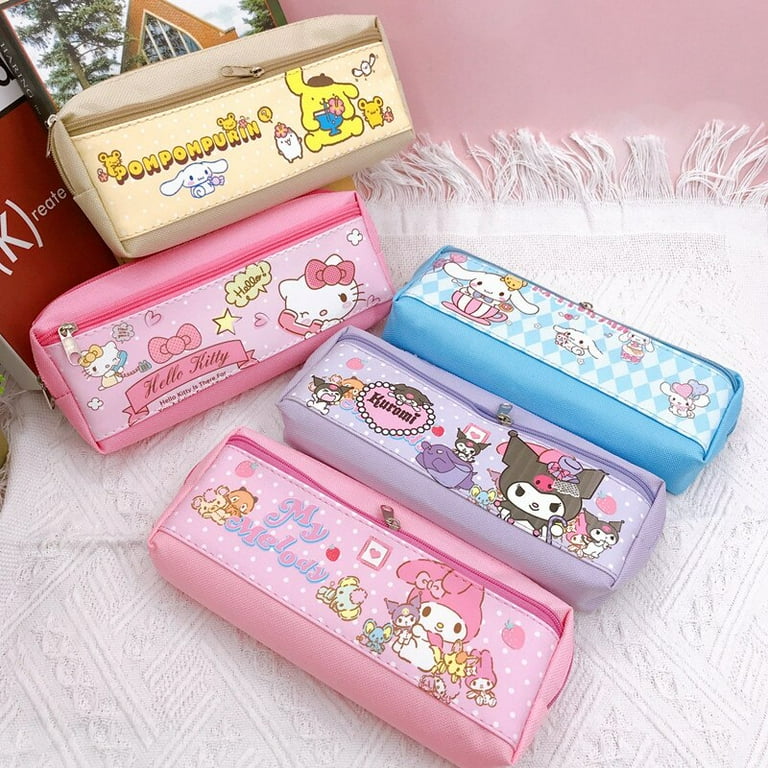 LEDAI Sanrio Pencil Case Students Storage Bag PU Zipper Bag Kawaii Kulomi Melody Hello Kitty School Stationery Supplies Kids Gift, Size: 21, 4