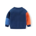 thumbnail image 3 of Povozer Toddler Boys Cardigan Sweater Long Sleeve Knit Coat Grid Stripe School Uniform(Blue,3-4 Years), 3 of 6