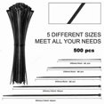 thumbnail image 2 of Nylon Cable Ties Set Self-locking Plastic Cable Zip Tie Assorted Sizes 12+10+8+6+4 Inch Fasten Tension for Home Office Garden, 2 of 5