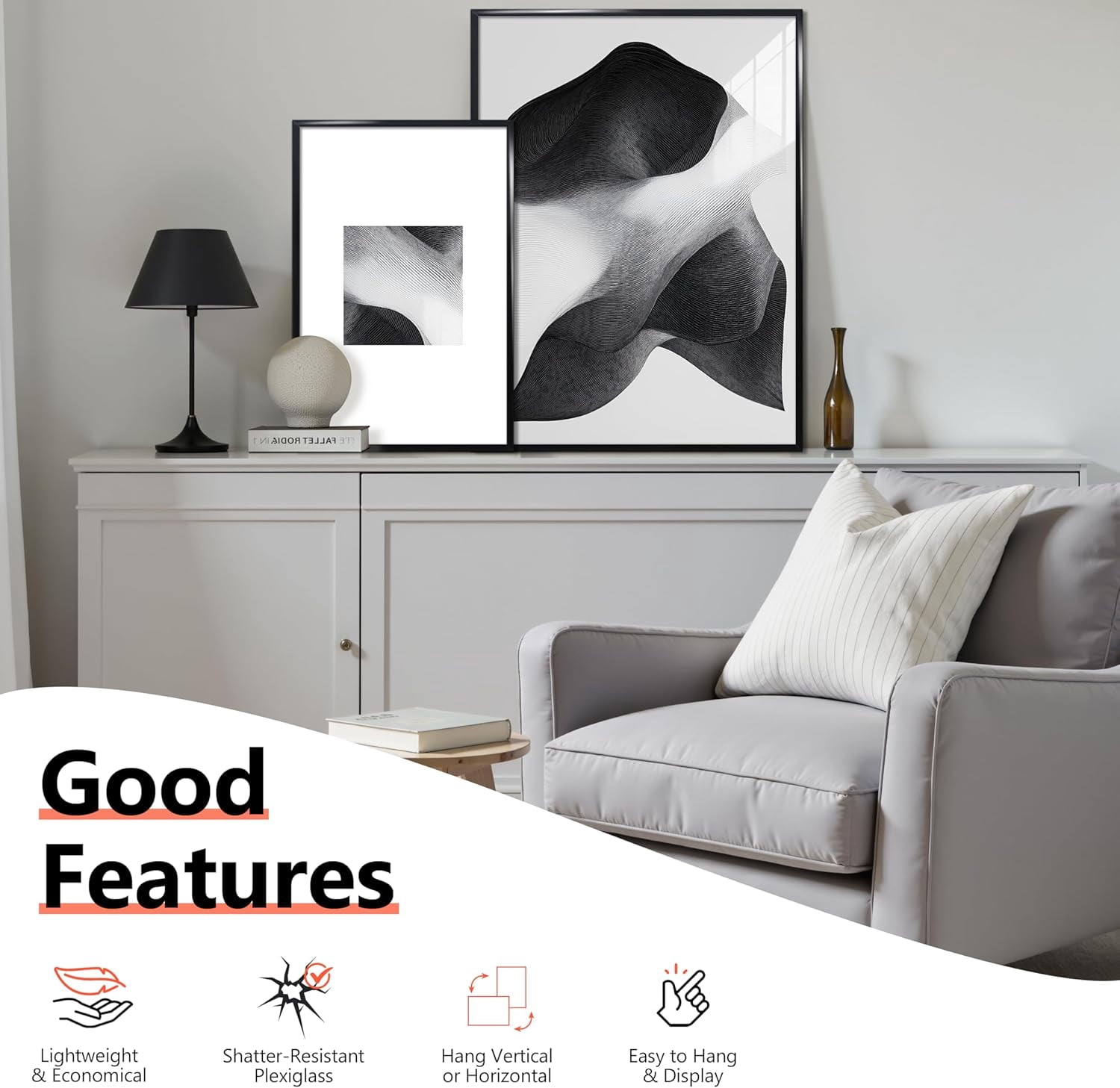 VIOLABBEY 24x36 Poster Frame Set of 5, Black Picture Frames for Wall Mounting Vertically or Horizontally, Gallery Wall Frame