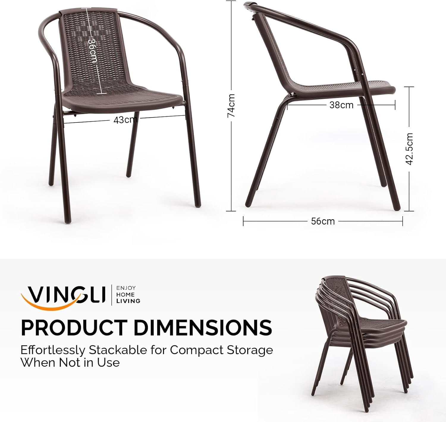PEXMOR PE Rattan Outdoor Dining Chairs Set of 4, Plastic Stackable Patio Chairs for Garden, Porch & Indoor Use