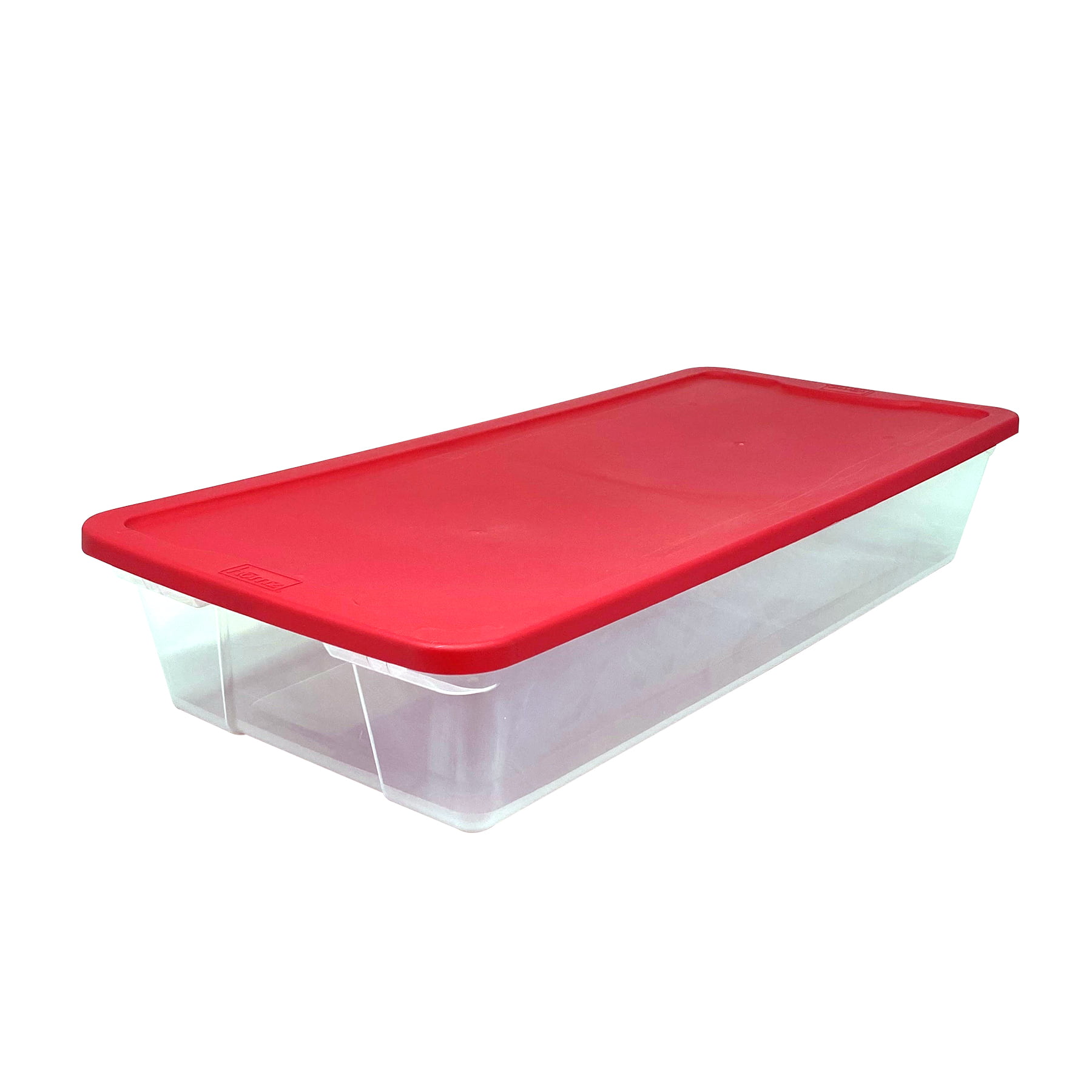 41 Quart 34.375 x 15.5 x 6 2 Sets HOMZ Holiday Plastic Storage Container Clear//Red
