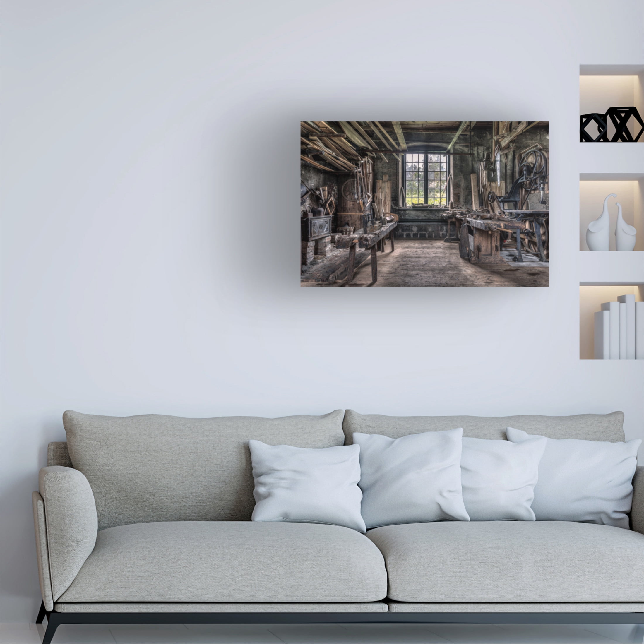 Canvas Wall Art - Ludwig Riml 'The Carpenters Workshop' Wall Art for Living Room, Bedroom, or Office D?cor by Trademark Fine Art - 24 x 16 Inches