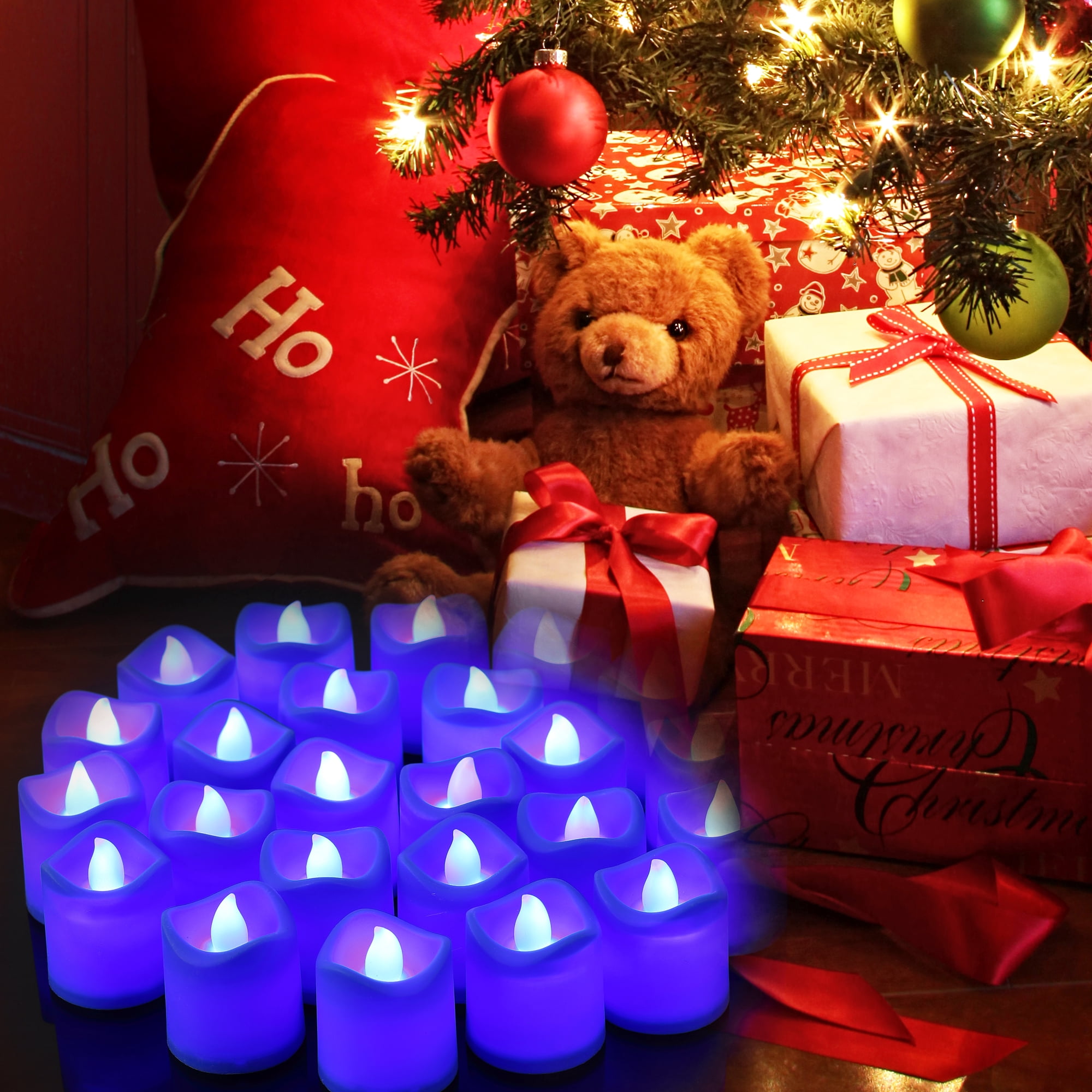 EastVita Blue Light Candles, Romantic LED Blue Candles 24 Packs, Flameless Blue Tea Lights, Flickering Navy Blue Led Votive Candles for Birthday Wedding Party Festival