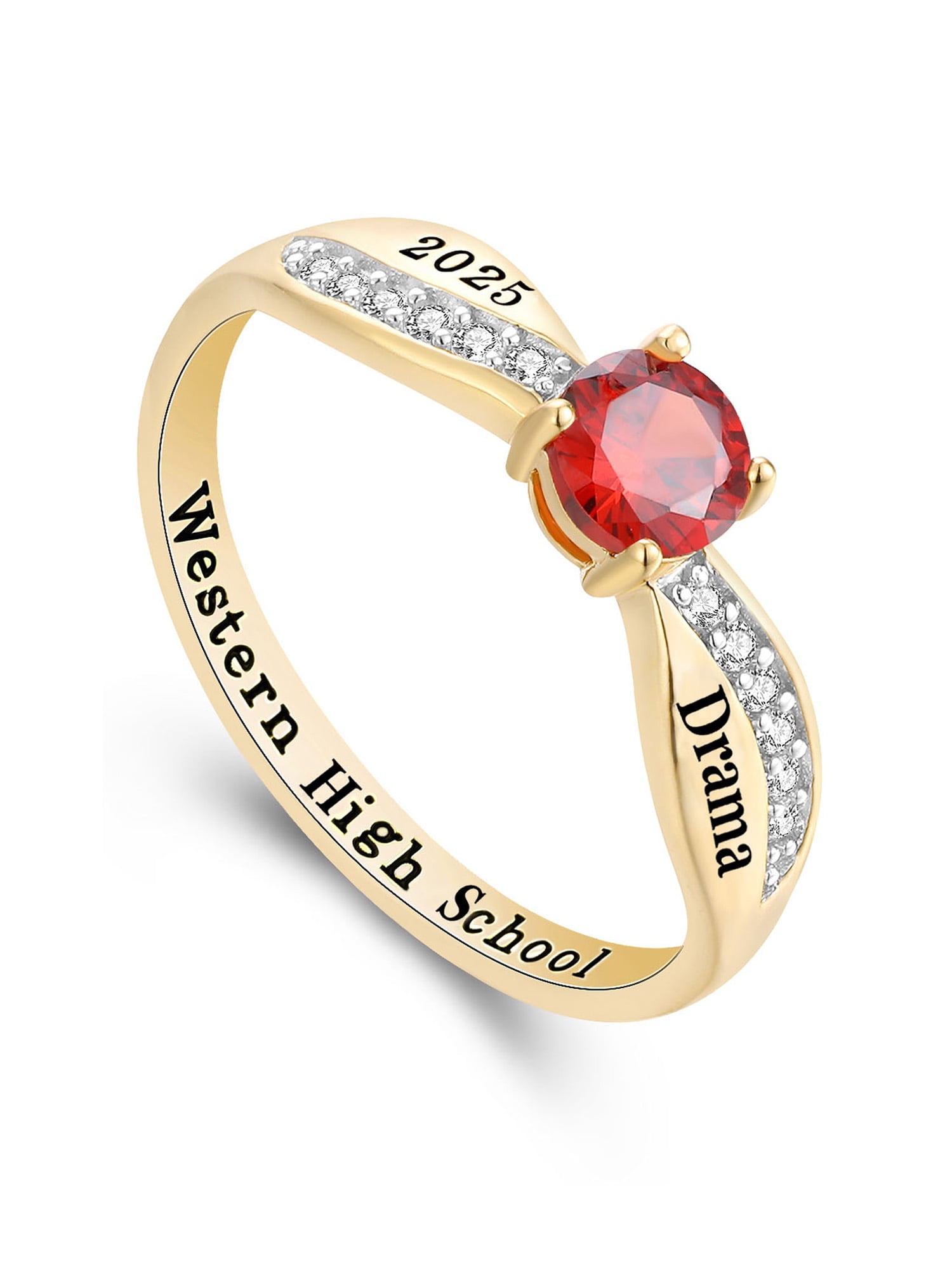 Mementos USA Custom Class Rings Sterling Silver for Women High School and College-Gold-Dainty