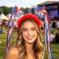 thumbnail image 2 of Homellea 4th of July Patriotic Headband, 9.64 Inch Red White Blue Star Hair Hoop with 250 Year Anniversary Ribbon Streamers for Independence Day, Memorial Day, Parade and Party Decor, 2 of 6